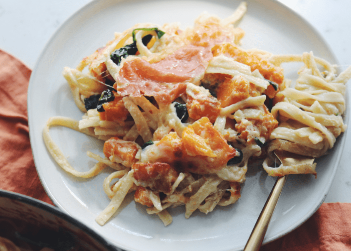 Baked Fettuccine Alfredo with Butternut Squash Featured Image