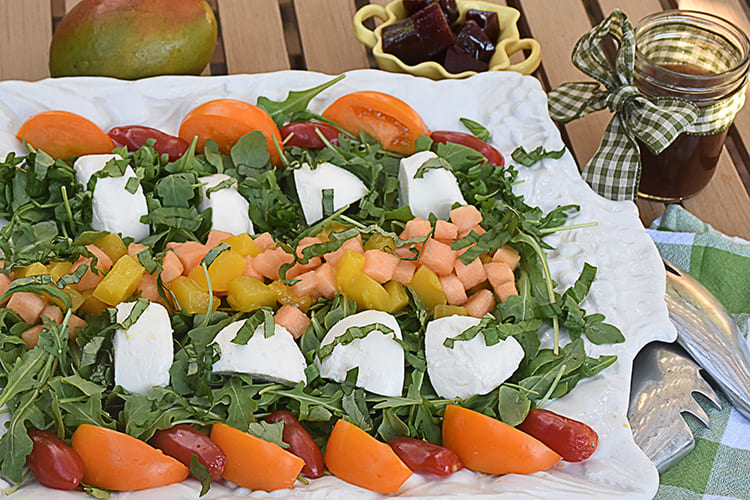 Burrata Salad with Fresh Mango, Cantaloupe & Heirloom Tomatoes Featured Image