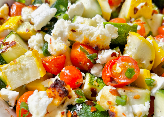 Zucchini and Summer Squash Feta Tomato Bake Featured Image