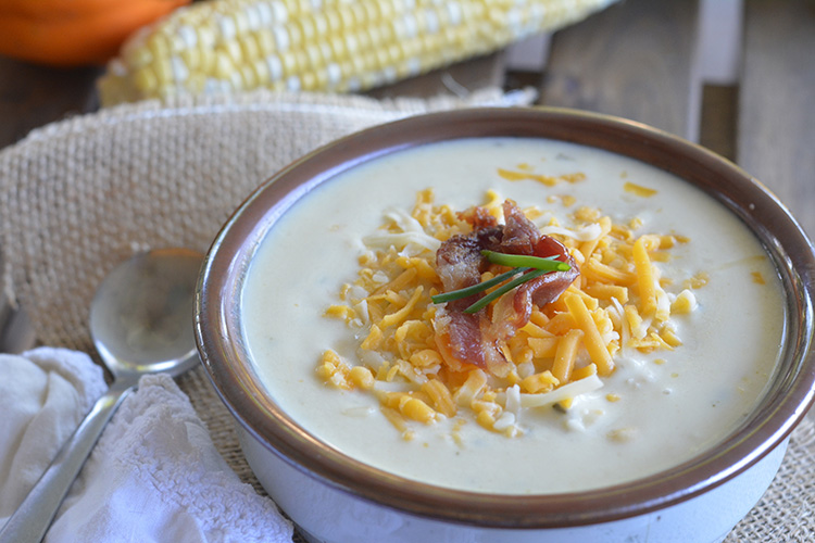 Creamy Corn Bisque with Cheddar and Bacon Featured Image