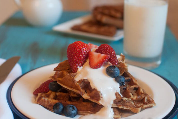 Whole-Wheat Waffles with Creamy Vanilla Yogurt Sauce Featured Image